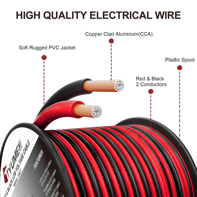 16 Gauge Wire 100FT – 16/2 AWG Red/Black Electrical Wire for LED Strips & Autos