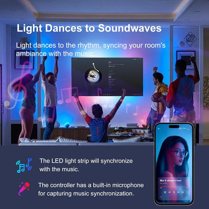 100ft RGB LED Strip Lights – Music Sync, Bluetooth, App & Remote Control