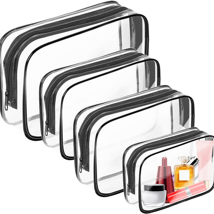 Clear Makeup Bag, TSA-Approved Travel Cosmetic Pouch with Zipper, PVC Organizer