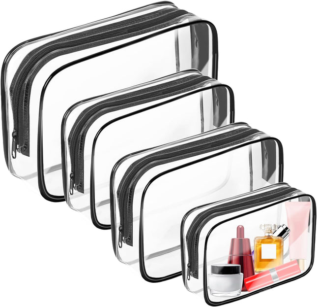 Clear Makeup Bag, TSA-Approved Travel Cosmetic Pouch with Zipper, PVC Organizer