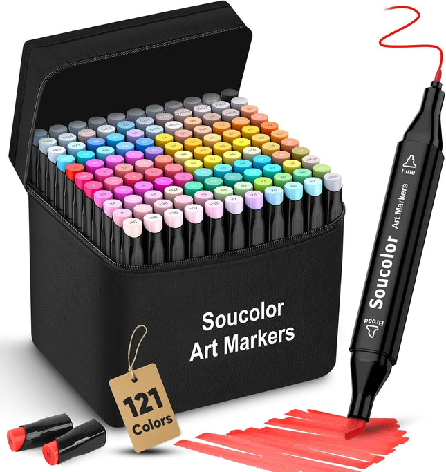120 Colors Dual Tip Alcohol Markers Art Set for Kids & Adults + Blender Gift