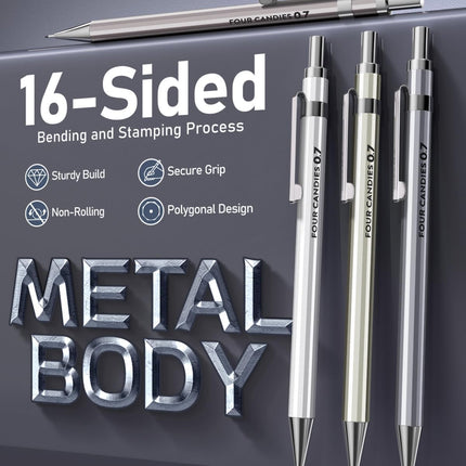 4PCS 0.7mm Mechanical Pencils – Lead & Eraser Refills for Writing & Drawing