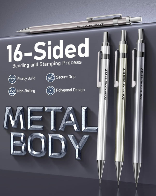 4PCS 0.7mm Mechanical Pencils – Lead & Eraser Refills for Writing & Drawing