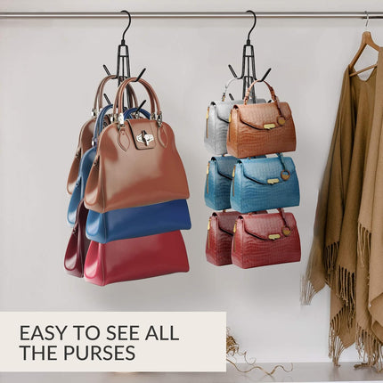 2 Pack Purse Organizer for Closet, Hanging Holder for Up to 12 Bags, Black