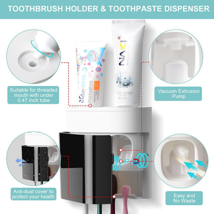 Wall-Mounted Toothbrush Holder & Toothpaste Dispenser – 4 Slots, Automatic Squeezer
