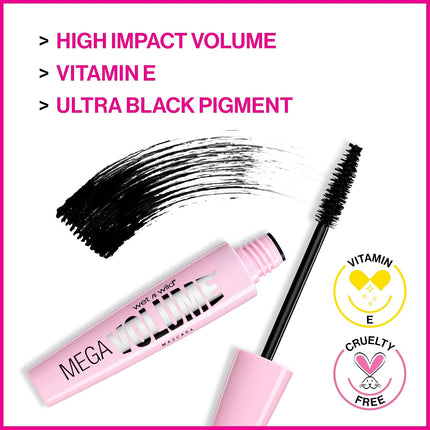 Mega Volume Mascara, Volumizing Waterproof Smudge-Resistant Vegan, Very Black