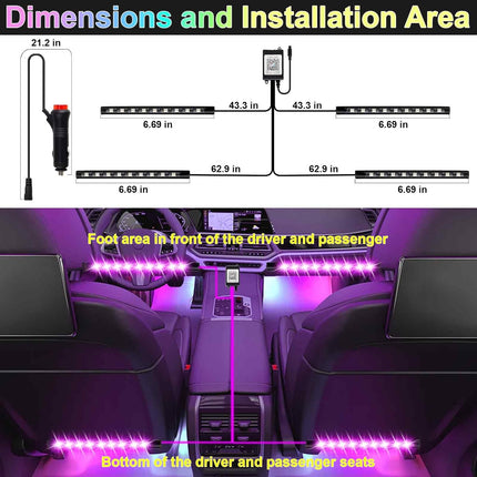 Car Interior LED Lights Strip, App & Remote Control Ambient Lighting Music Sync