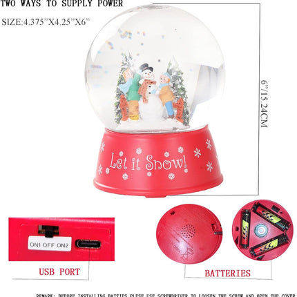 Christmas Snow Globe 120mm Snowman Musical Lamp Timer USB Holiday Decor