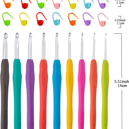 9-Size Crochet Hook Set 2.0–6.0mm – Ergonomic Needles for Beginners & DIY