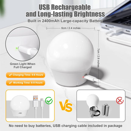 2 Pack E26 Rechargeable LED Light Bulbs with Remote Timer Magnetic Base RGB Colours