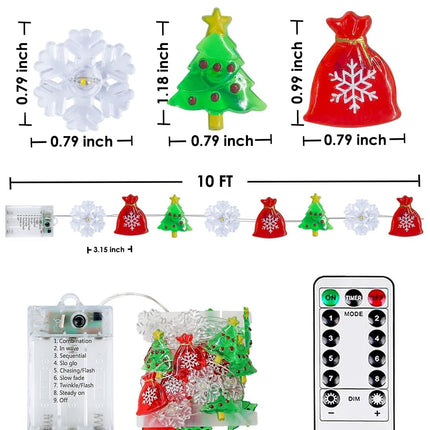Christmas Decoration Lights – 10FT 30 LED Snowflake & Christmas Tree Fairy Lights with Battery