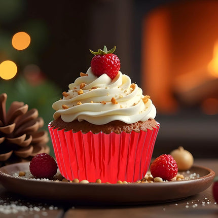 200PCS Christmas Foil Cupcake Liners – Red & Green Metallic Baking Cups
