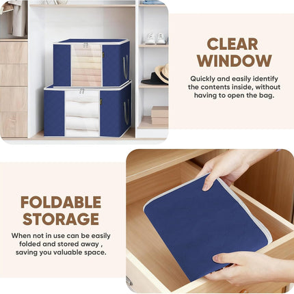 2 Pack 24 Gallon Clothes Storage Bags, Blue, Reinforced Handles, Zippered