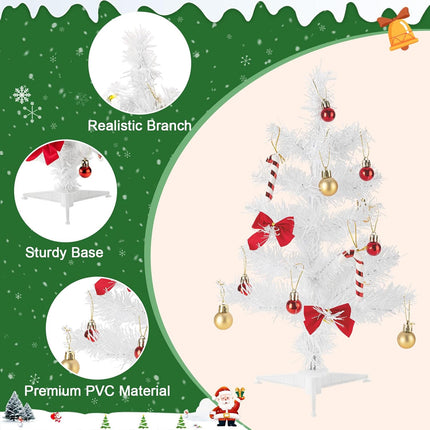 Mini Tabletop Christmas Tree 18 Inch with 20 Ornaments Holiday Decor