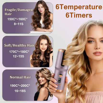 Cordless Automatic Curling Iron 6500mAh Battery Ceramic Hair Curler