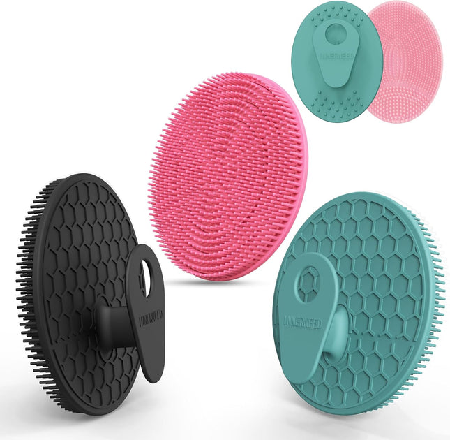 Silicone Body Scrubber Exfoliating Brush for Women & Men, Deep Clean (Black+Green+Pink)