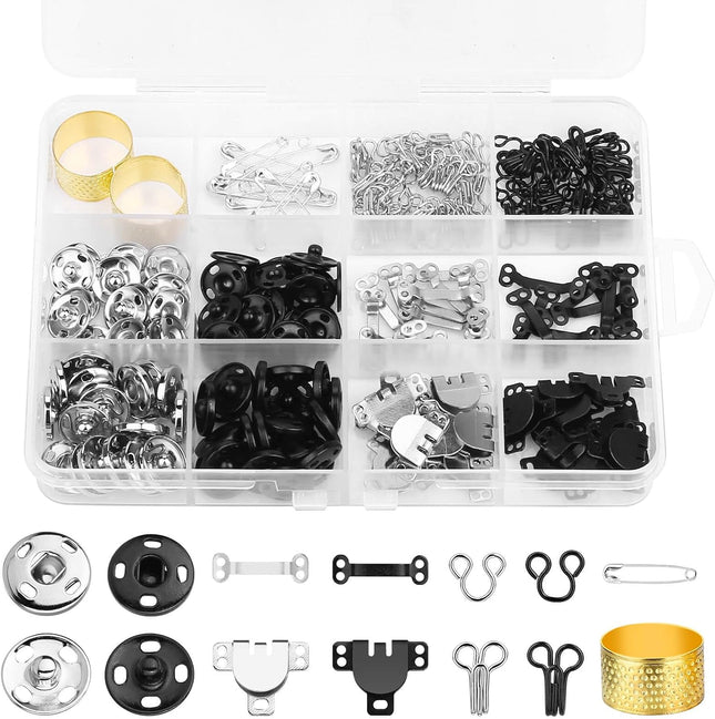 112 Pairs Sewing Hooks and Eyes Closure Set, Metal Snaps, Skirt Hooks and Sewing Fasteners