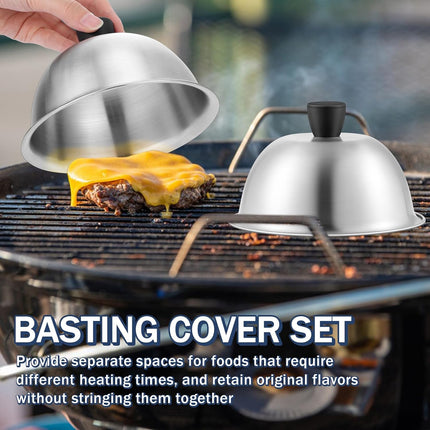 2PCS 6" Stainless Steel Basting Covers, Cheese Melting Domes for Griddle & Grill