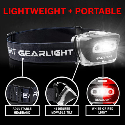 Battery Powered LED Headlamps 2 Pack with Red Light and Adjustable Band