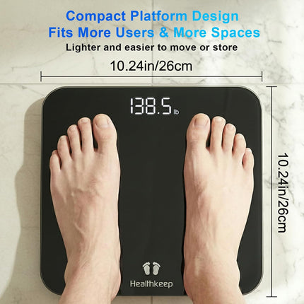 Digital Bathroom Scale 400lb 180kg High Precision LED Display Tempered Glass Black