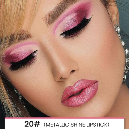 2-in-1 Pink Metallic Lipstick & Lip Liner Set Hydrating Full Coverage 20