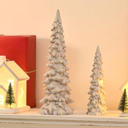 2 PCS Small Resin Christmas Trees Figurines Mini Xmas Tree Set for Home