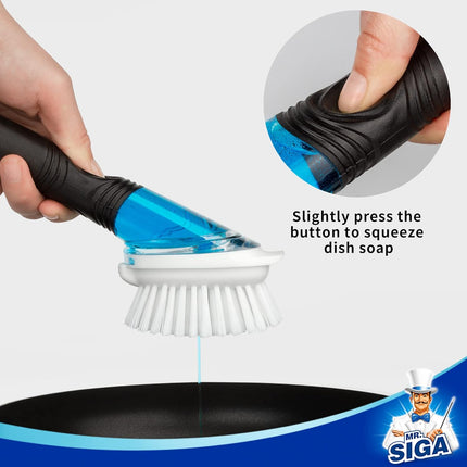 Soap Dispensing Dish Brush Kitchen Scrub Brush for Pots Pans Sink Black