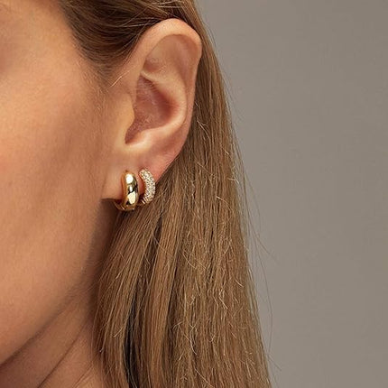 Small Gold Hoop Earrings Set for Women Diamond Pave Gold Hoops Silver Post