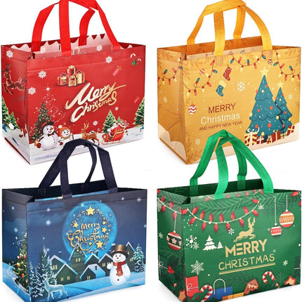 4-Piece Christmas Tote Bags – Bronzing Gift Bags with Handles for Xmas
