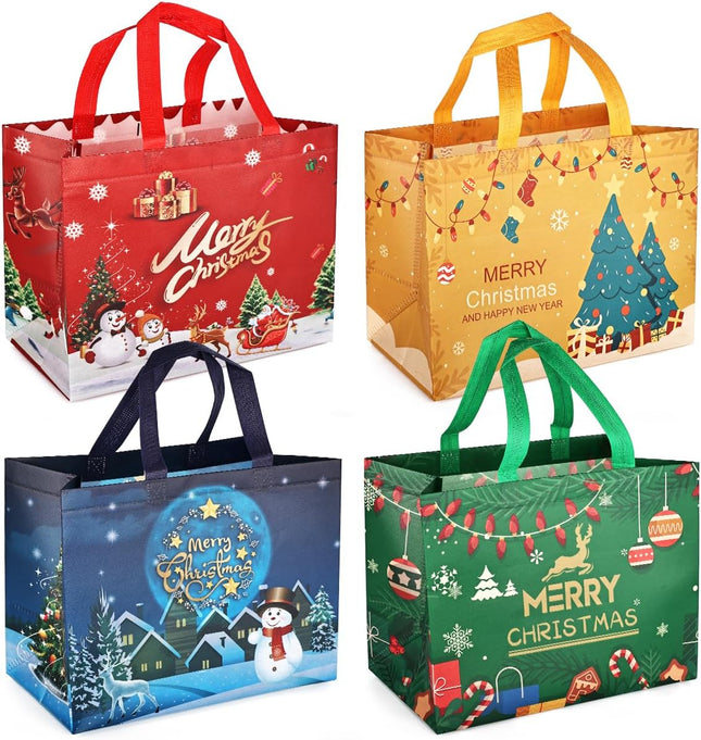 4-Piece Christmas Tote Bags – Bronzing Gift Bags with Handles for Xmas