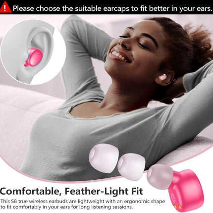 S8 Mini Bluetooth 5.3 Wireless Earbuds with Charging Case 60H Playtime Pink