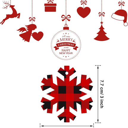 20pcs Wooden Snowflake Ornaments – Buffalo Plaid Christmas Hanging Decorations