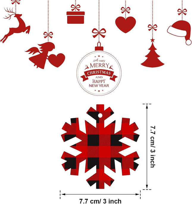 20pcs Wooden Snowflake Ornaments – Buffalo Plaid Christmas Hanging Decorations