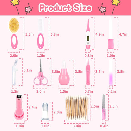 Complete Baby Essentials Kit: Pink 14-PC Grooming Set with Nail Clippers & Hair Brush