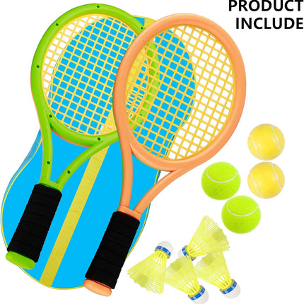 Kids 17in Tennis Racket Set 2 Balls 4 Shuttlecocks Indoor Outdoor Sports Toy