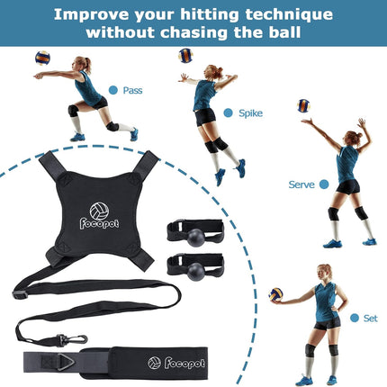 Volleyball Solo Training Rebounder Belt, Adjustable Waistband, Serve Pass Set Aid