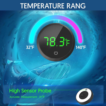 Digital Aquarium Thermometer Wireless Touch LED Display Fish Tank Temperature Monitor Black