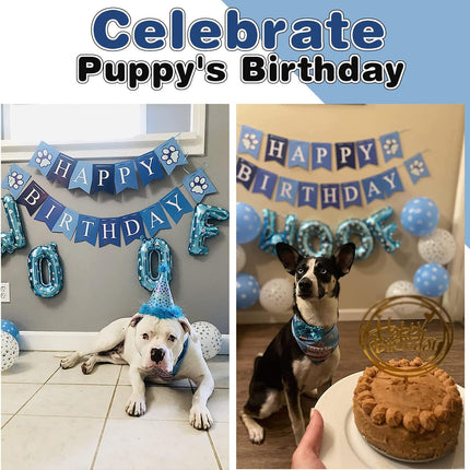 Dog Birthday Party Supplies – Adjustable Bandana, Hat, Banner, Bow Tie & Balloons