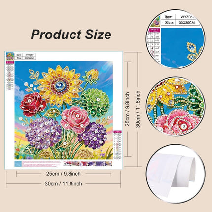 12x12" Flower Diamond Art Pearl Painting Kit, DIY Gem Dot Craft, White Home Wall Decor