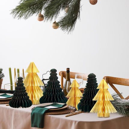 6PCS Honeycomb Christmas Trees Gold Edge 3D Table Centerpiece Holiday Decor