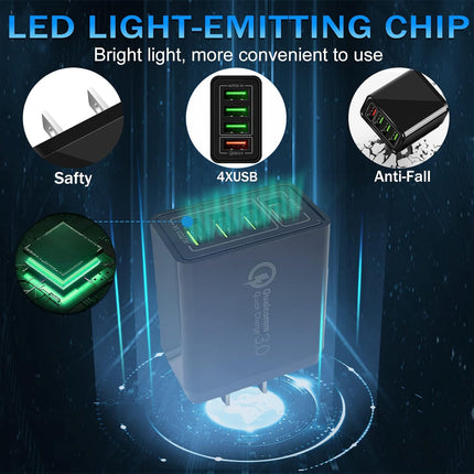 USB Wall Charger 40W 4-Port – LED Fast Charging Block for Phones & Devices
