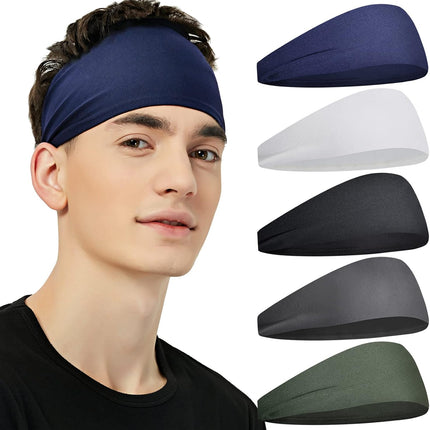 5 Pack Sports Headbands for Men Women Moisture Wicking Workout Sweatbands