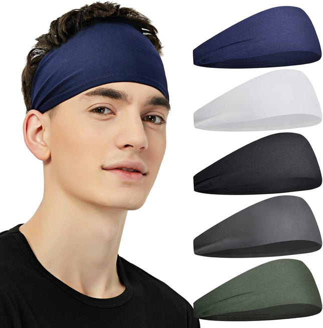 5 Pack Sports Headbands for Men Women Moisture Wicking Workout Sweatbands