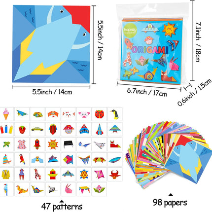 Origami Kit for Kids, 98 Sheets, 47 Patterns, Beginner DIY Craft Set