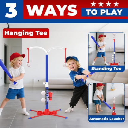 3-in-1 Toddler T-Ball Set – Bats, Adjustable Tee & Ball Launcher for Kids