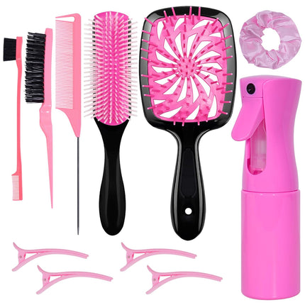11PCS Hair Brush Set with Detangling Brushes Spray Bottle for All Ages