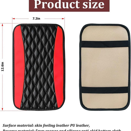 Red Car Center Console Pad, Water-Resistant Leather Armrest Cover, Universal Fit