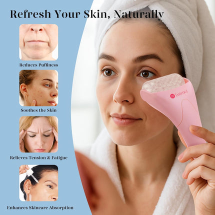 IcyMe Pink Ice Roller for Face with Gua Sha Set Skin Care Reduces Puffiness PK