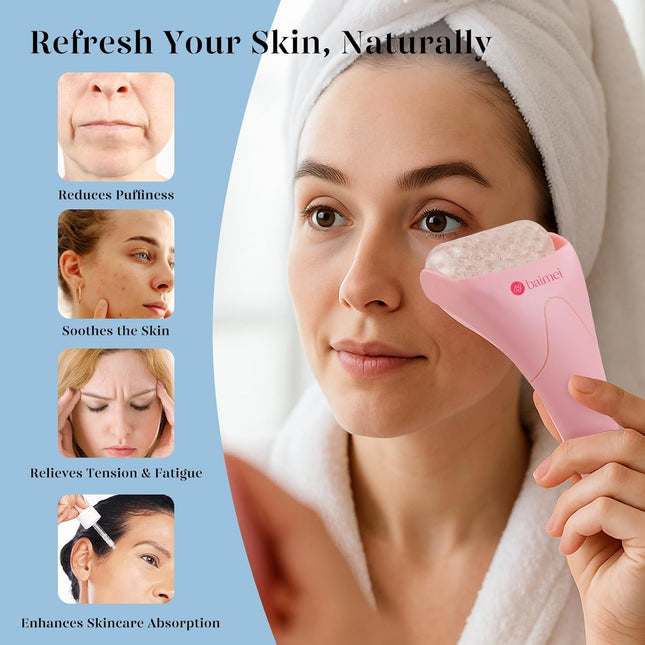 IcyMe Pink Ice Roller for Face with Gua Sha Set Skin Care Reduces Puffiness PK
