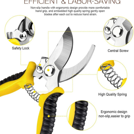 3 Pack Garden Pruning Shears – Stainless Steel Blades with Gardening Gloves